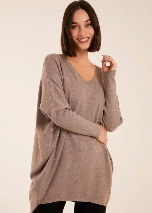 Blue Vanilla Brown Plain V Neck Jumper - One Size Image 1