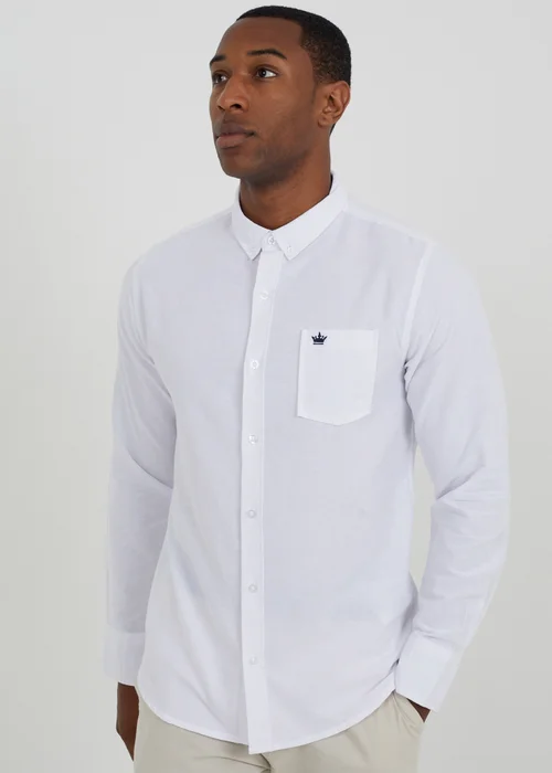 Brave Soul White Cotton Long Sleeve Oxford Shirt - Extra Large Image 1