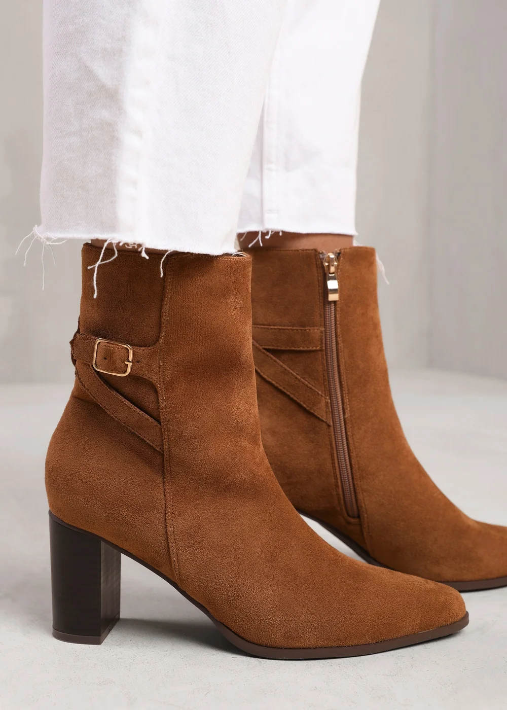 Where's That From Cognac Suede Winter Wide-Fit Block Heel Boots - Size 4 Image 1