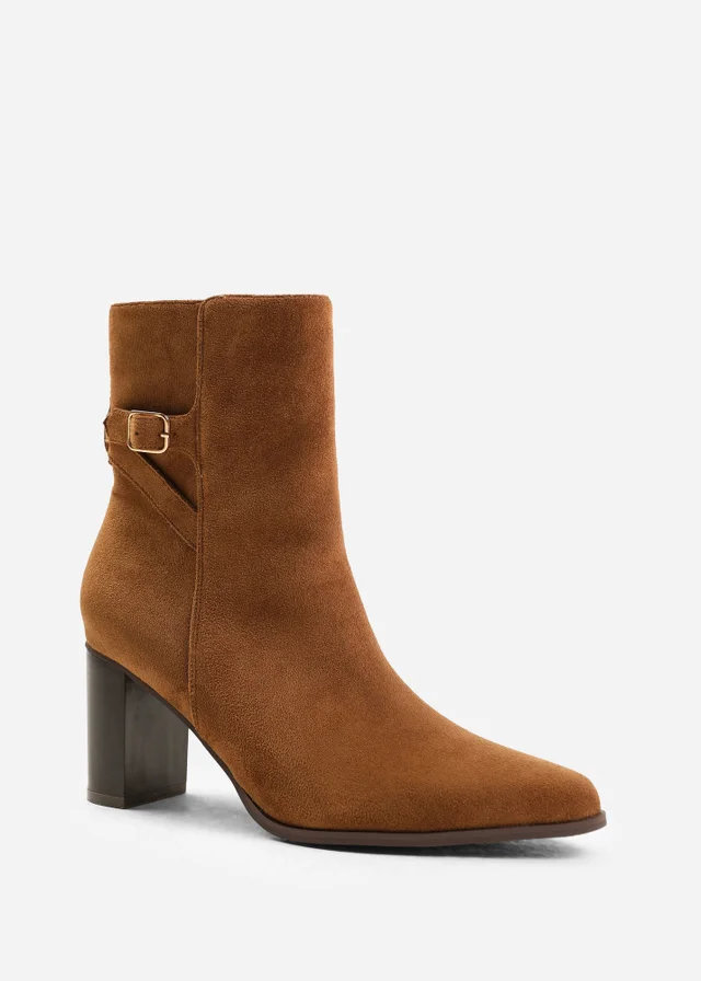 Where's That From Cognac Faux Suede Winter Wide-Fit Block Heel Boots