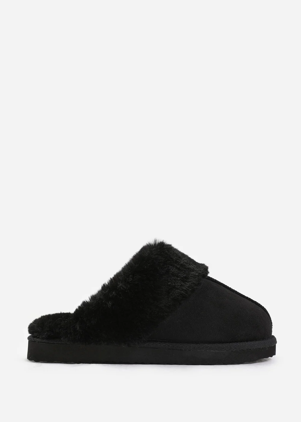 Where's That From Lounge Black Suede Slippers With Fur Trim - Size 4 Image 2