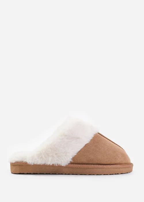Where's That From Lounge Camel Faux Suede Slippers With Fur Trim - 8 Image 1