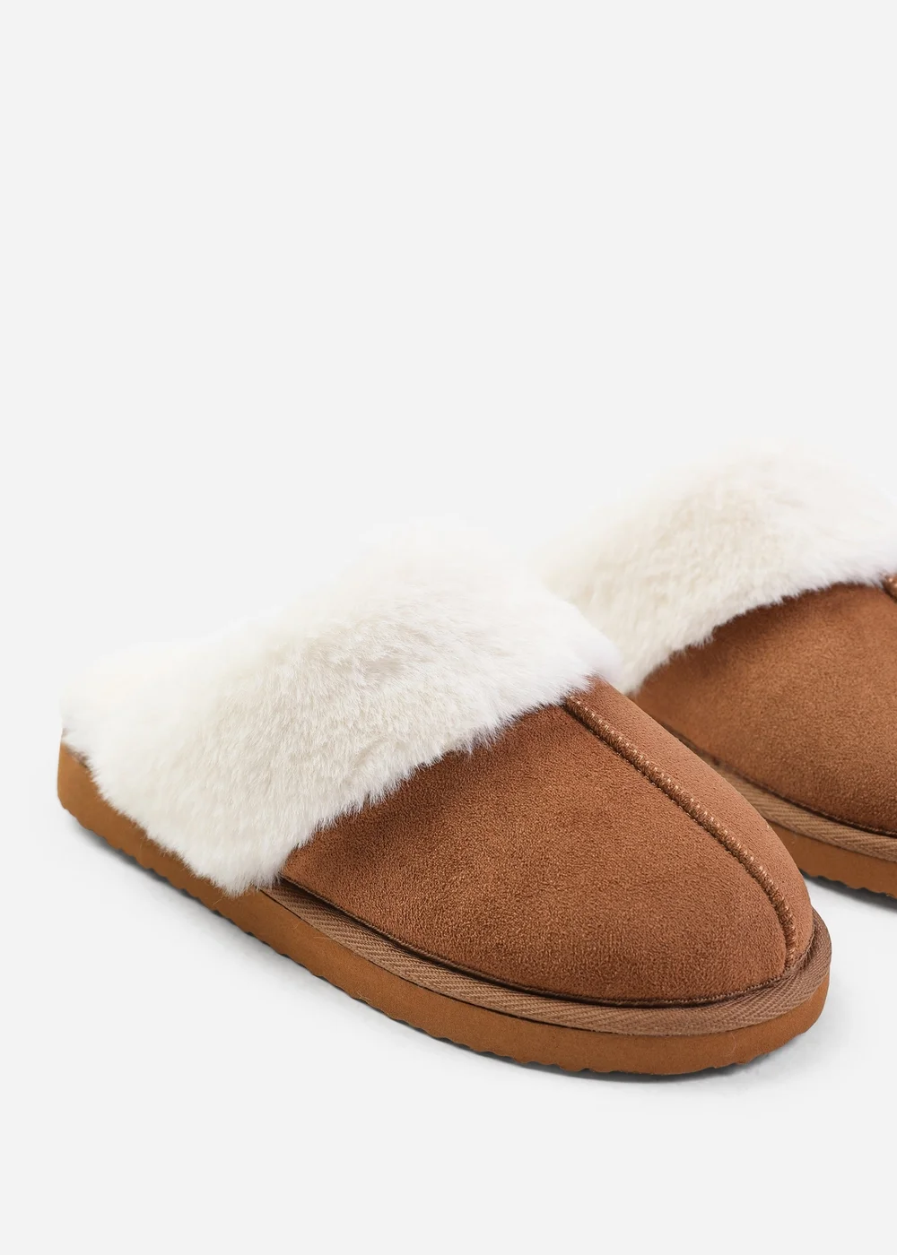 Where's That From Lounge Chestnut Faux Suede Slippers With Fur Trim - 4 Image 3