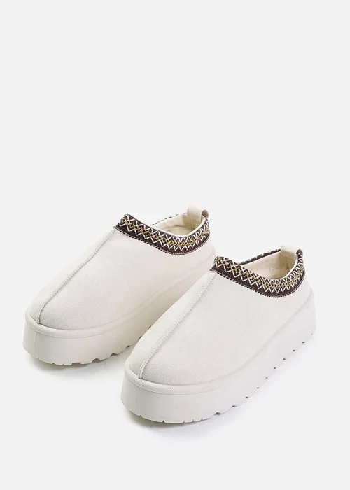 Where's That From Allegra Cream Faux-Suede Embroidered Ankle Slipper Boots - Size 8 Image 3