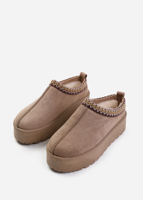 Where's That From Allegra Camel Faux-Suede Embroidered Ankle Slipper Boots - Size 7 Image 4