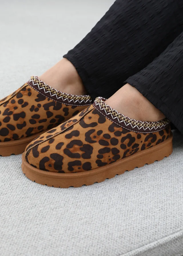 Where's That From Pine Leopard Faux-Suede Fur Lining Slipper Boots