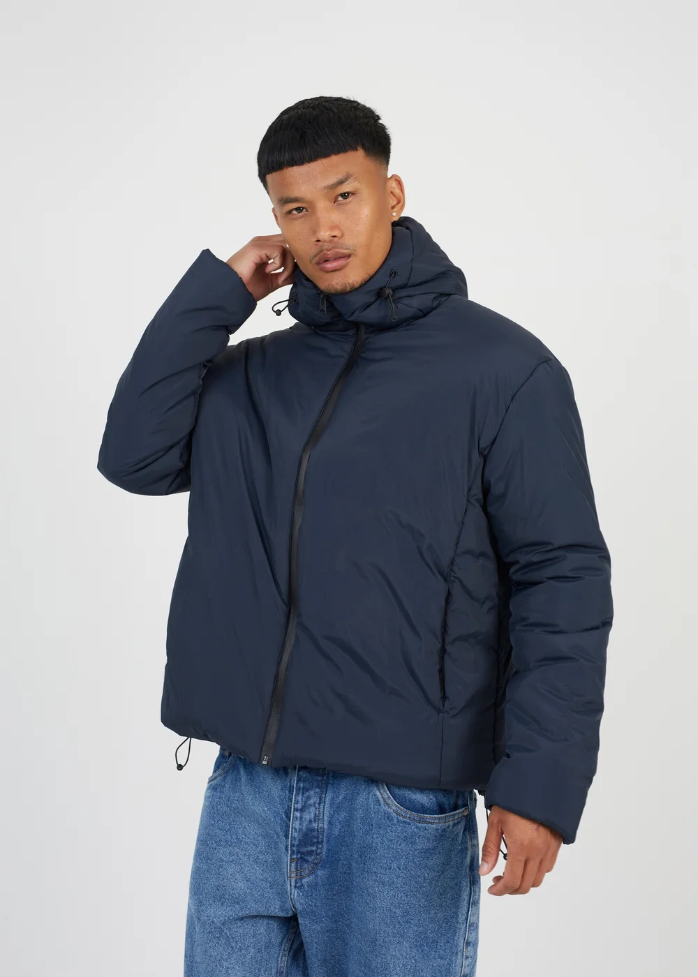 Brave Soul Navy Padded Hooded Jacket - L Image 1