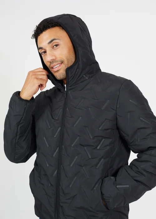 Brave Soul Black Short Heat Seal Padded Hooded Jacket - XL Image 3