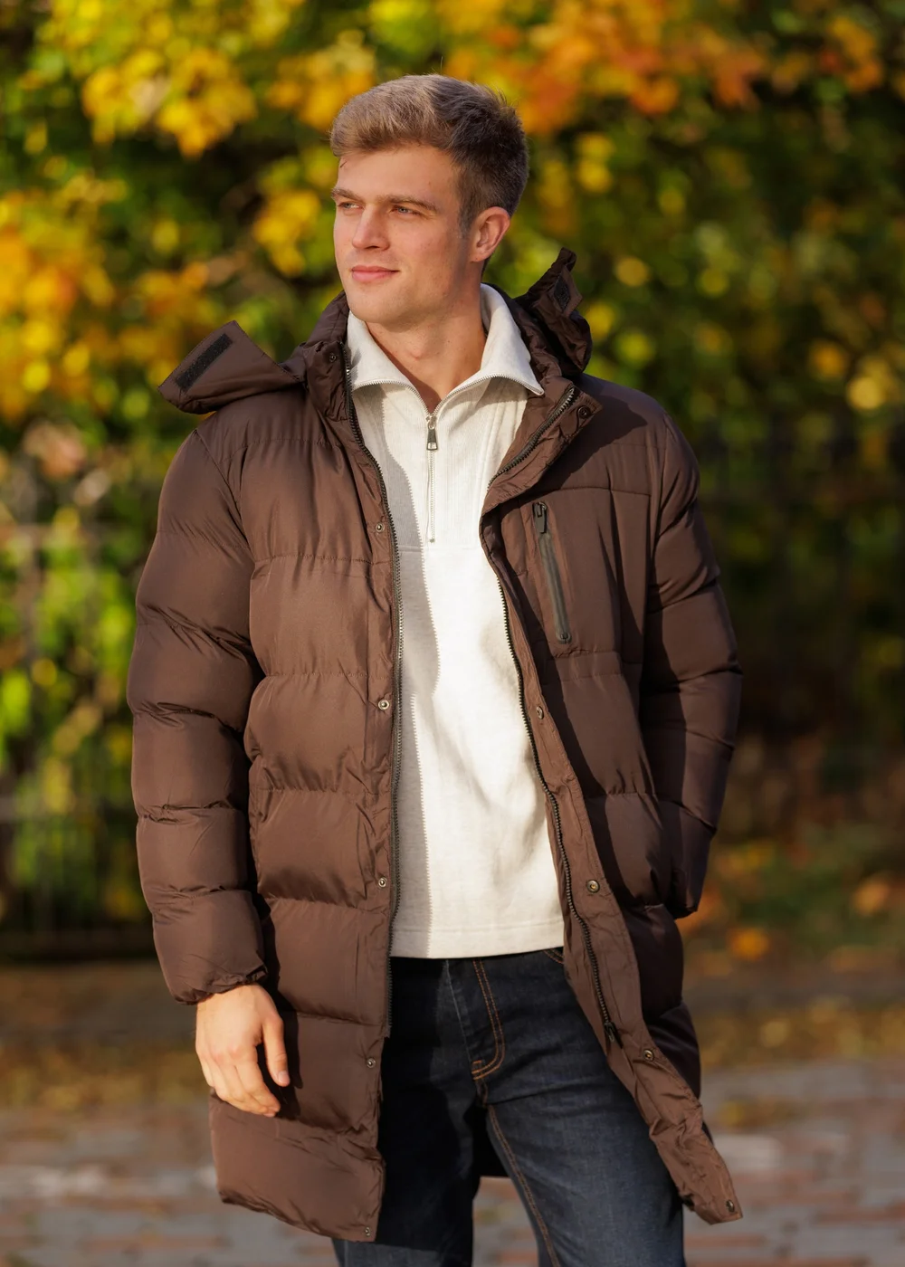 Brave Soul Brown Longline Hooded Padded Puffer Jacket - S Image 1