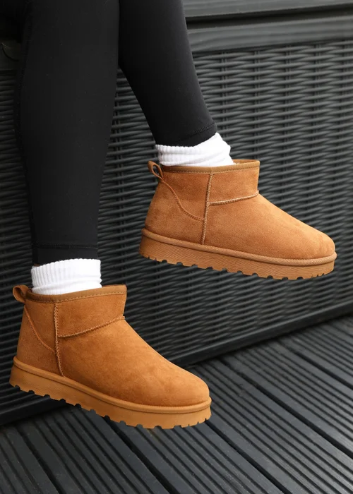 Where's That From Chestnut Faux-Suede Maple Faux Fur Slipper Boots - Size 7 Image 1