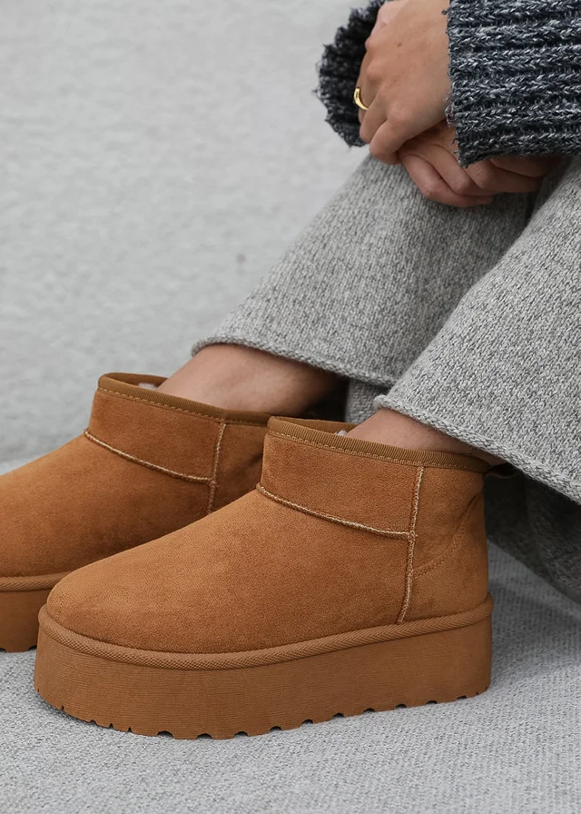 Where's That From Zyla Chestnut Faux-Faux Suede Fur Lining Slipper Boots