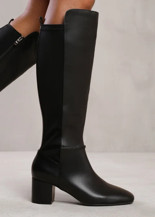 Where's That From Beau Black Pu Block Heel Knee-High Boots - Size 5 Image 1