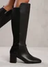 Where's That From Beau Black Pu Block Heel Knee-High Boots - Size 5 Image 1