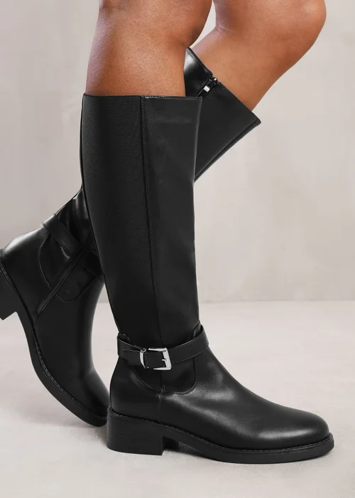 Where's That From Micah Black Buckle Detail Knee High Boots - 7 Image 2
