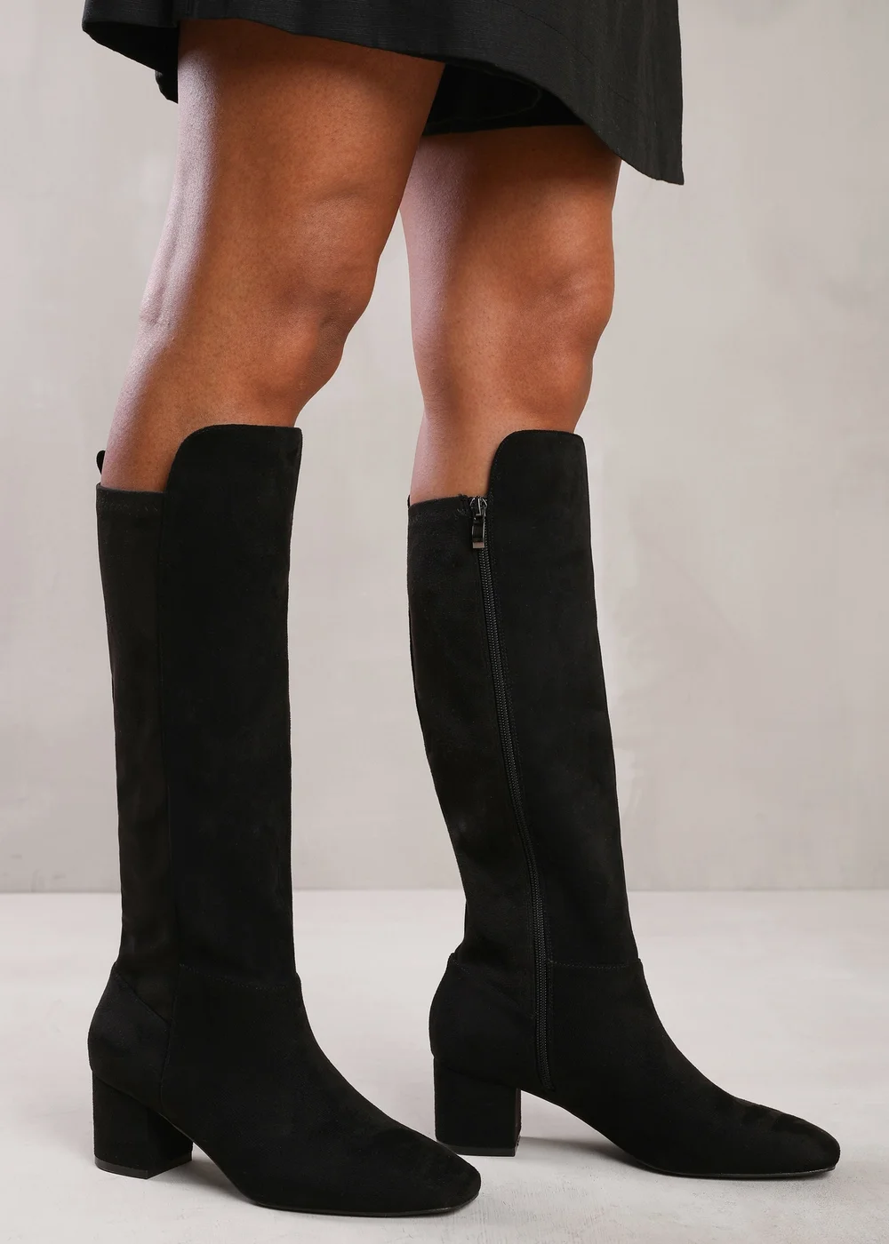 Where's That From Beau Black Suede Block Heel Knee-High Boots - Size 4 Image 1