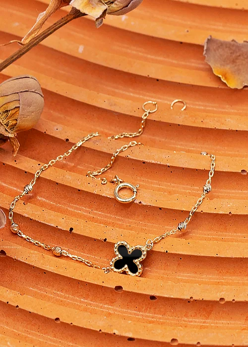 Golden Moments 9ct Black Onyx Clover DC Ball Bracelet - One Size Image 2
