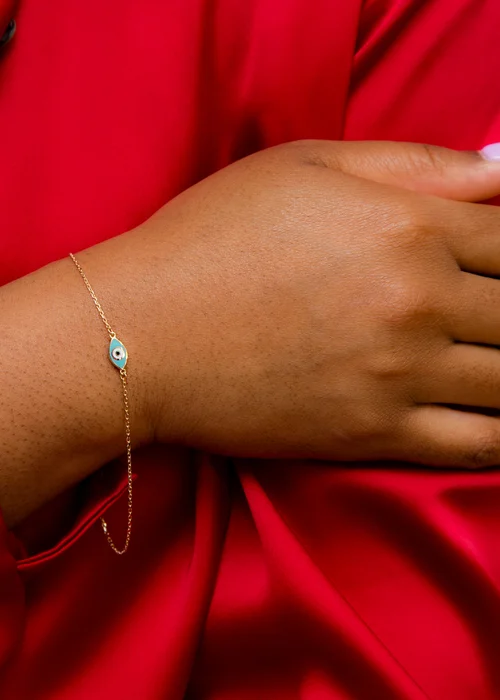 Golden Moments 9ct Yellow Gold Blue Evil Eye Bracelet - One Size Image 3