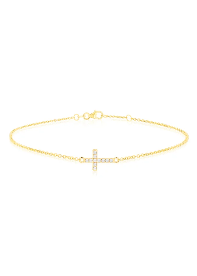Golden Moments 9ct Yellow Gold Mini Cross Round CZ Bracelet