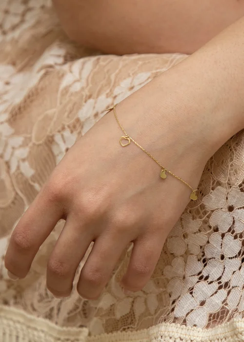 Golden Moments 9ct Yellow Gold Dangly Hearts Bracelet - One Size Image 3