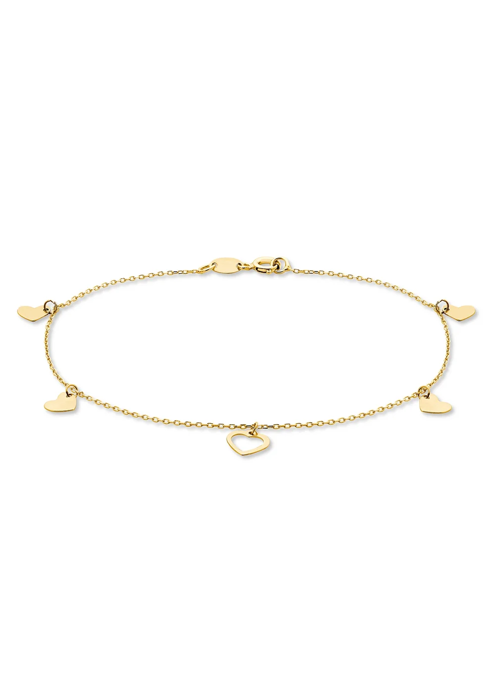 Golden Moments 9ct Yellow Gold Dangly Hearts Bracelet - One Size Image 1