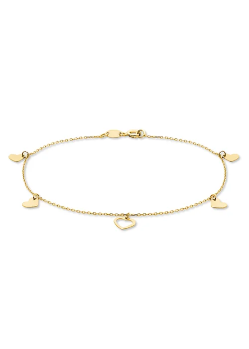 Golden Moments 9ct Yellow Gold Dangly Hearts Bracelet - One Size Image 1