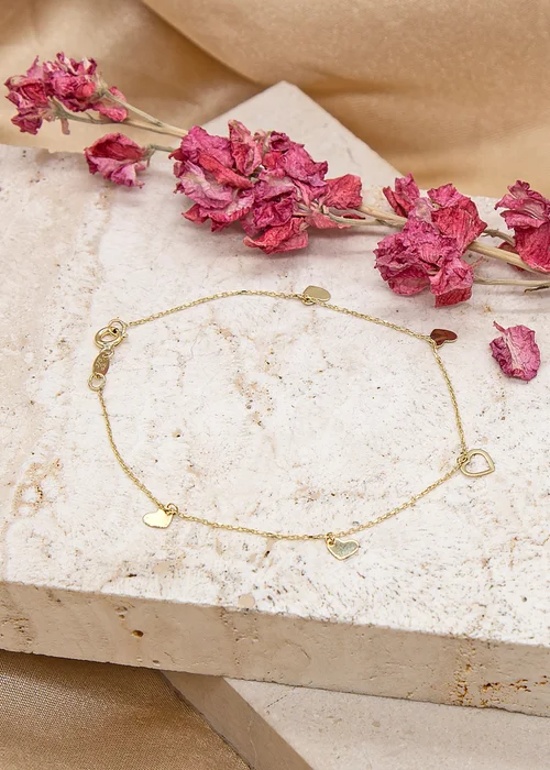 Golden Moments 9ct Yellow Gold Dangly Hearts Bracelet - One Size Image 2