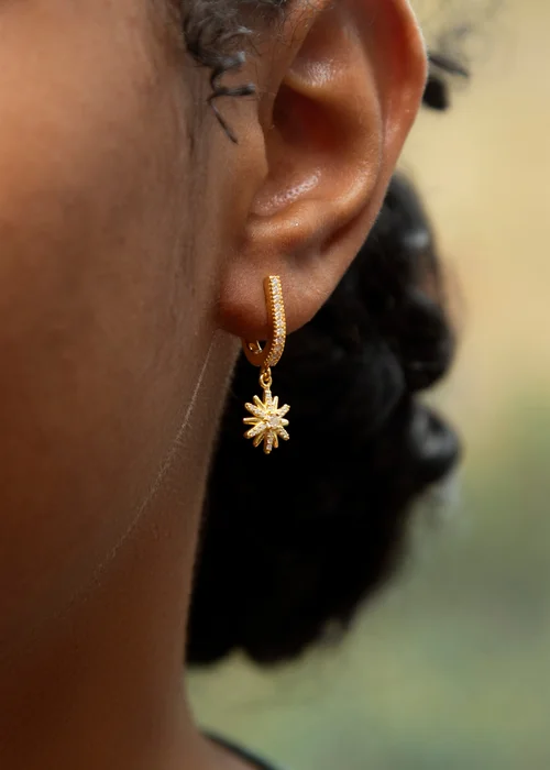 Golden Moments Gold Plated White CZ Star Drop Huggy Earrings - One Size Image 3