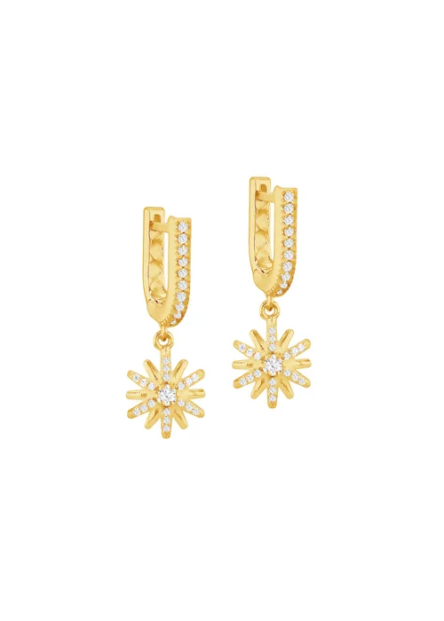 Golden Moments Gold Plated White CZ Star Drop Huggy Earrings - One Size Image 1