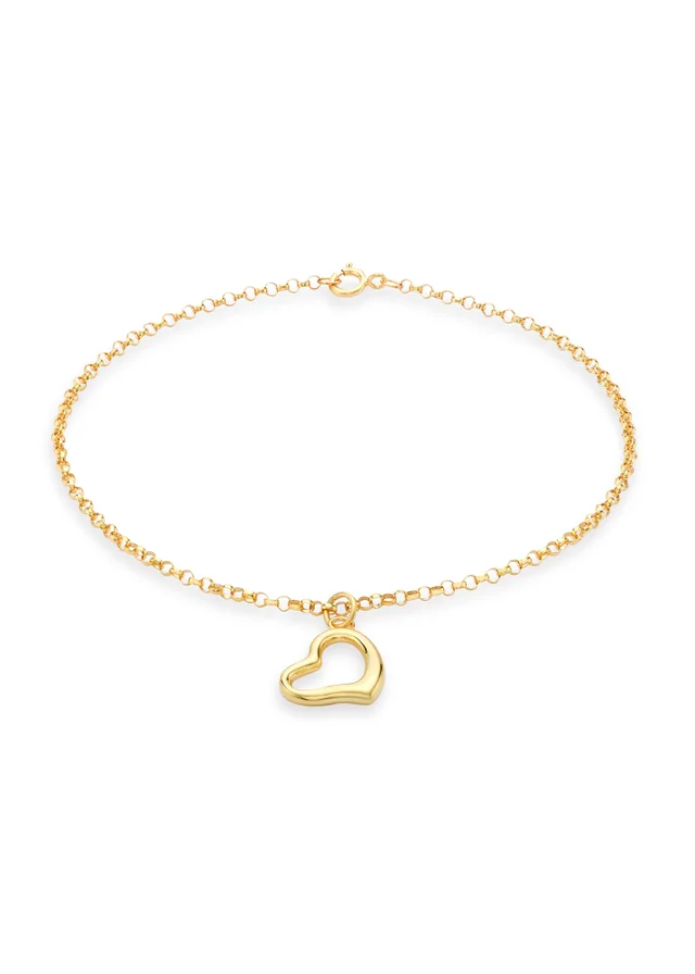 Golden Moments 9ct Gold 'Heart' Charm Round-Belcher-Chain Bracelet