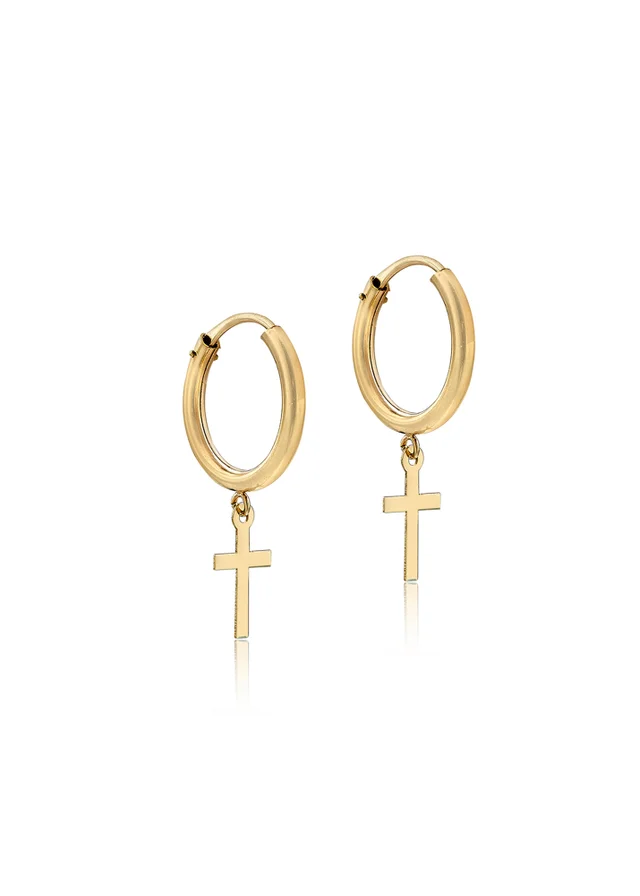 Golden Moments 9ct Yellow Gold 'Cross' Sleeper Hoops