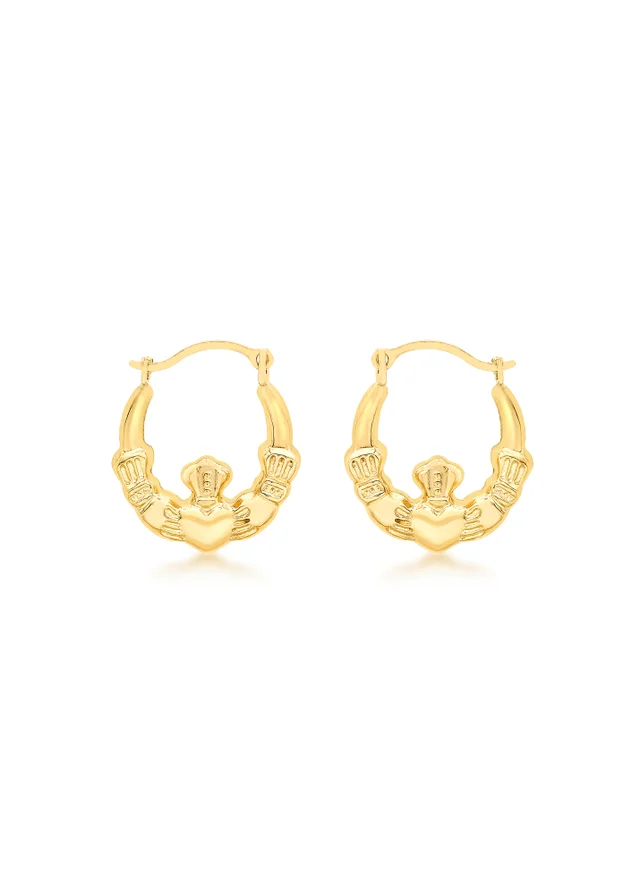 Golden Moments 9ct Yellow Gold Claddagh Hoops