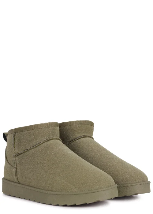 Linzi Ultra Mini Addy Khaki Faux Suede Faux Fur Lined Ultra Mini Ankle Boot - Size 5 Image 3