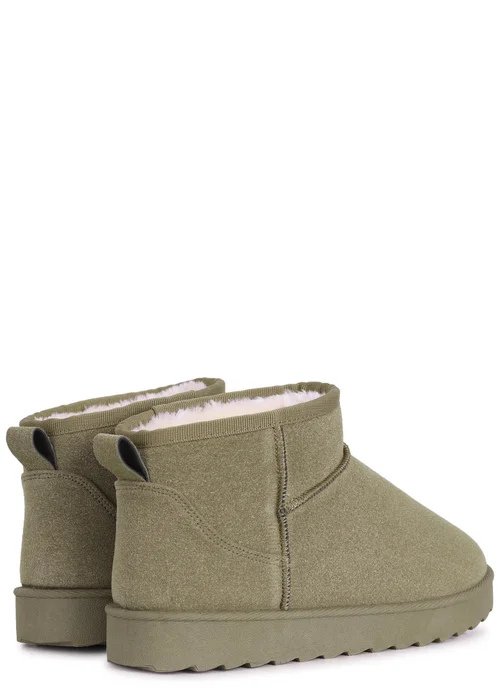 Linzi Ultra Mini Addy Khaki Faux Suede Faux Fur Lined Ultra Mini Ankle Boot - Size 5 Image 4