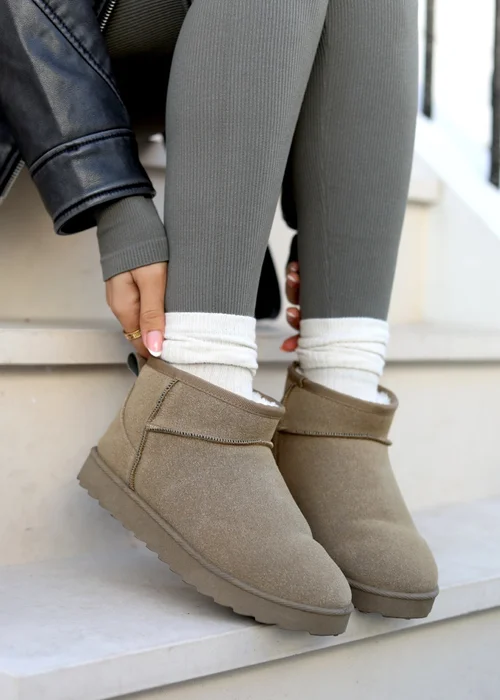 Linzi Ultra Mini Addy Khaki Faux Suede Faux Fur Lined Ultra Mini Ankle Boot - Size 5 Image 1