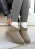 Linzi Ultra Mini Addy Khaki Faux Suede Faux Fur Lined Ultra Mini Ankle Boot - Size 5 Image 1