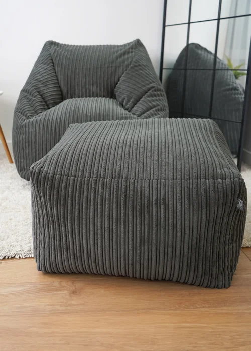 rucomfy Jumbo Cord Ottoman Slate Beanbag - One Size Image 2
