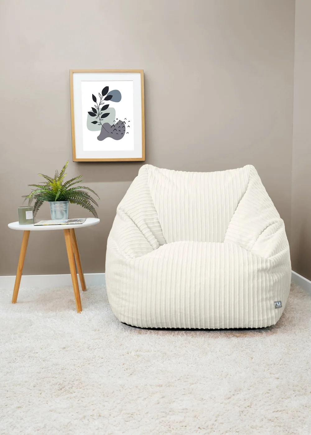 rucomfy Jumbo Cord Large Snuggle Chair Ivory Beanbag - One Size Image 1