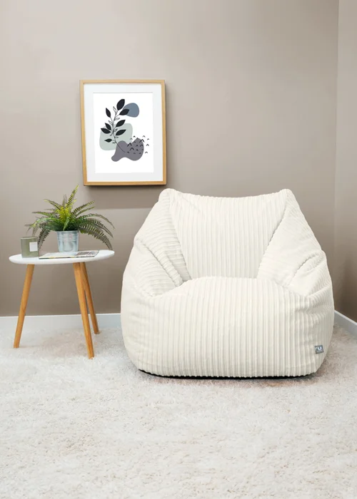 rucomfy Jumbo Cord Large Snuggle Chair Ivory Beanbag - One Size Image 1