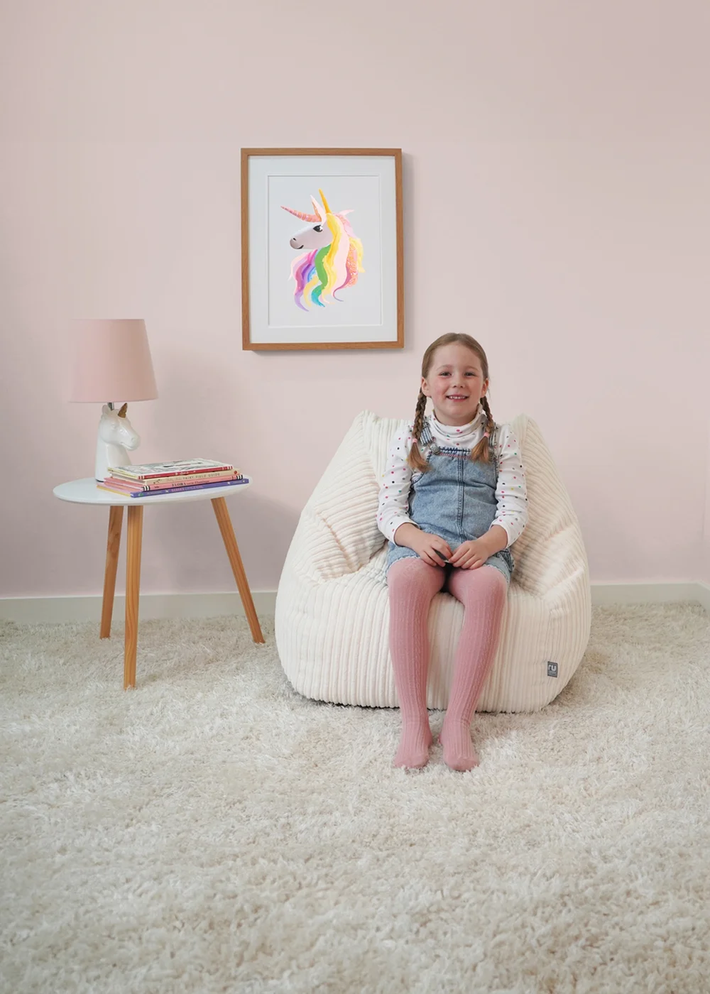 rucomfy Jumbo Cord Big Kids Snuggle Chair Ivory Beanbag - One Size Image 2