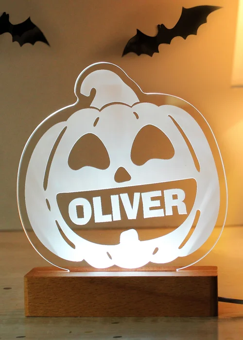 Personalised Memento Company Brown Pumpkin Wooden LED Light - One Size Image 1