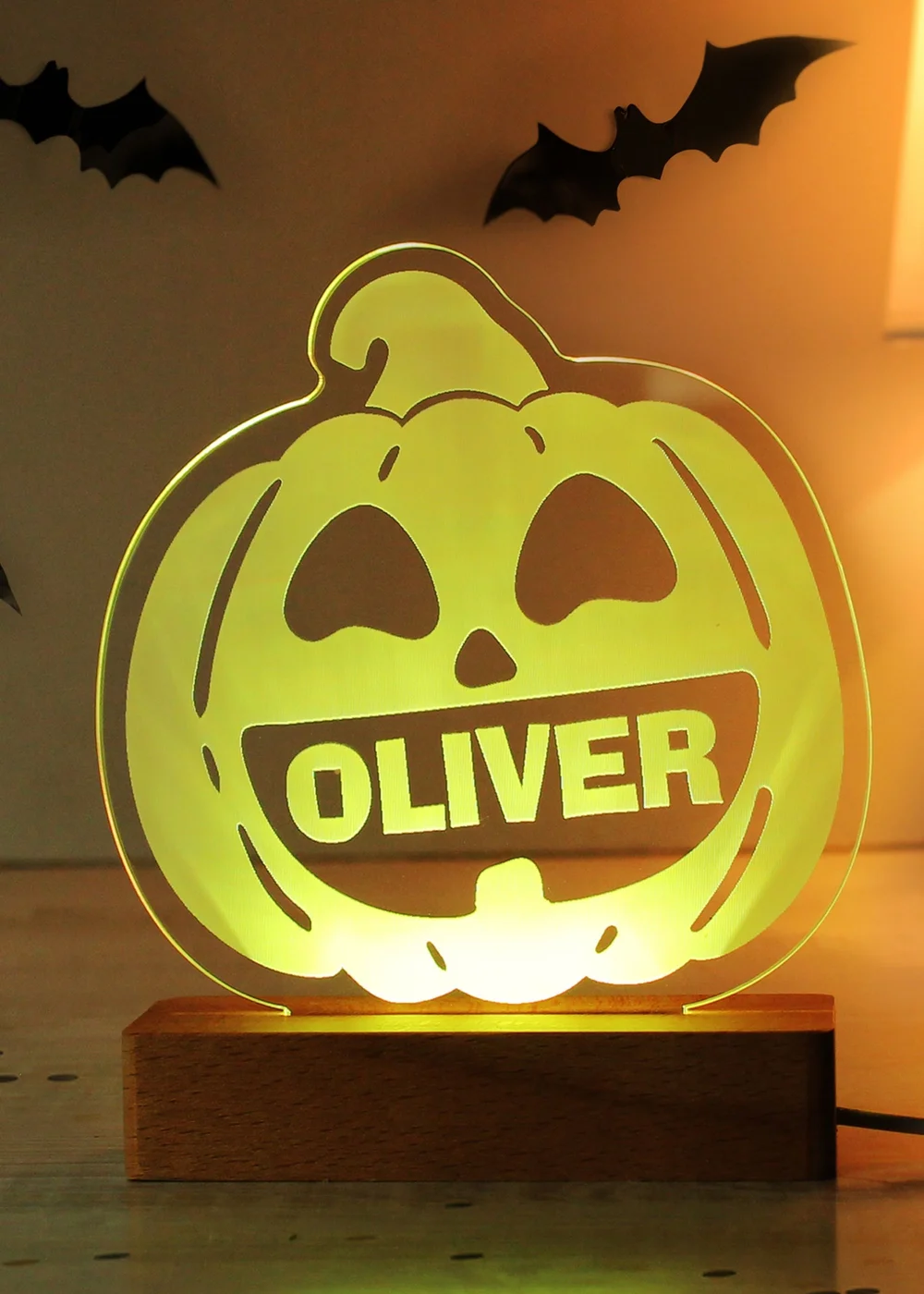 Personalised Memento Company Brown Pumpkin Wooden LED Light - One Size Image 4