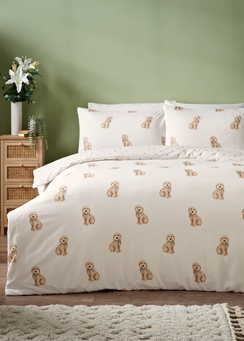 Cream Cockapoo Printed Duvet Set - Single Image 1