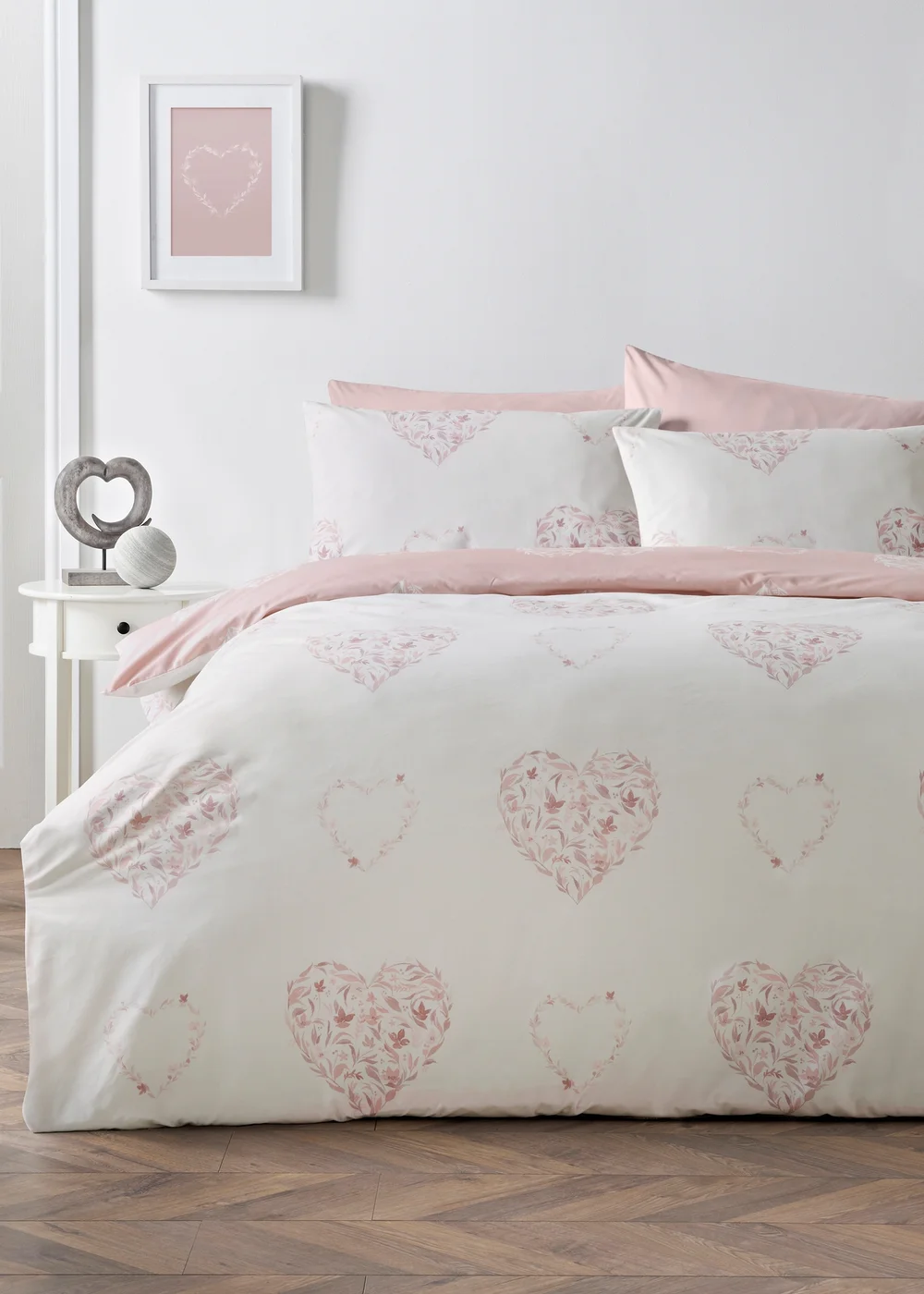 Pink Floral Heart Duvet Set - Single Image 1