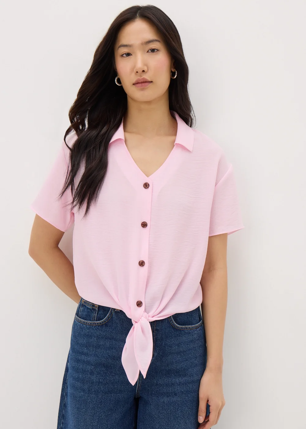 Pink Tie Front Shirt - Size 8 Image 1