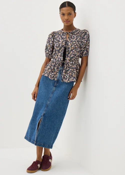 Black Tie Front Peplum Floral Blouse - Size 8 Image 2