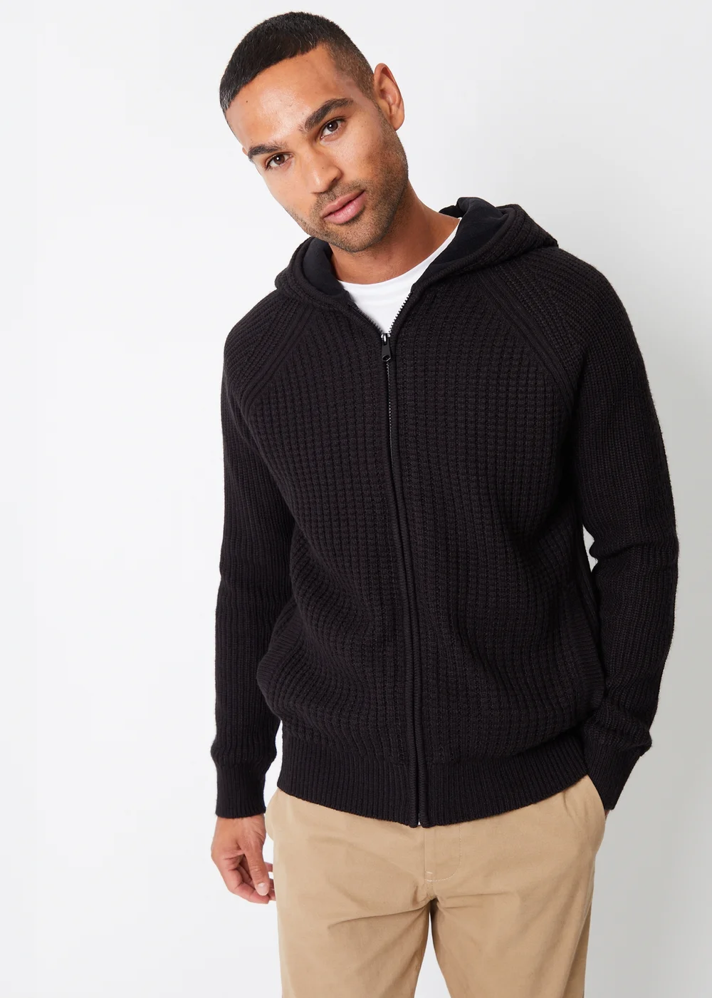 Threadbare Black Zip-Up Knitted Hoodie with Microfleece Lining - XXL Image 1