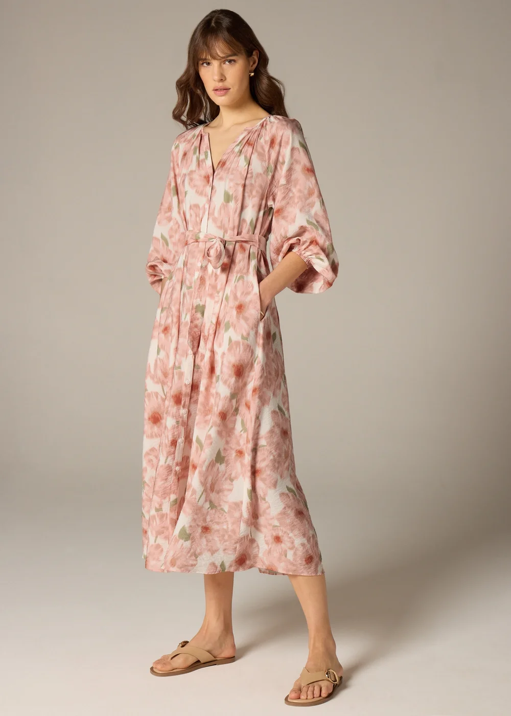 Et Vous Pink Floral Midaxi Shirt Dress - Size 8 Image 1