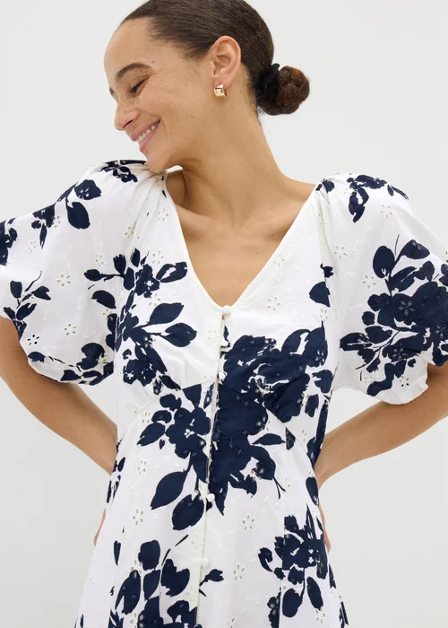 Navy Floral Broderie Anglaise Midi Tea Dress - Size 8 Image 3