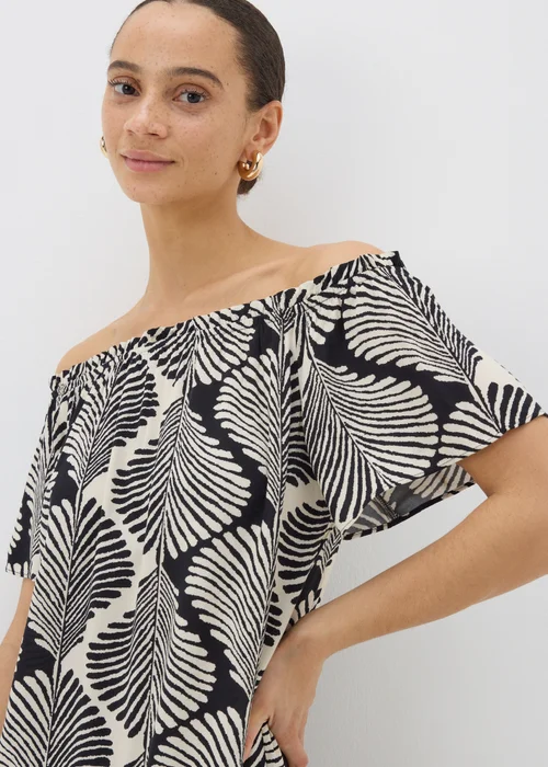 Black Monochrome Shell Bardot Mini Dress - Size 28 Image 3