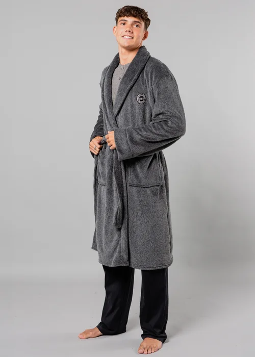 Tokyo Laundry Navy Plush Shawl Collar Dressing Gown - Large Image 1